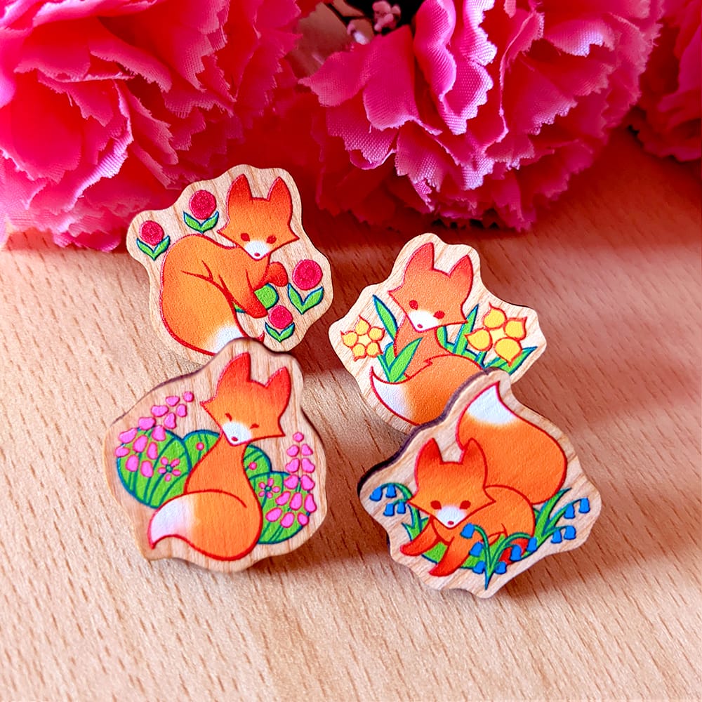 Flower Fox Pin Set